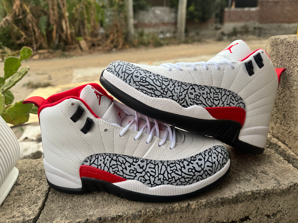 Air Jordan 12 Elephant Print – White/Red/Black Custom (2026)